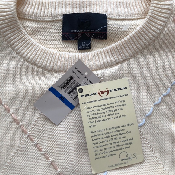 Phat Farm Sweater Pullover Argyle Off-White Ivory - Picture 3 of 6